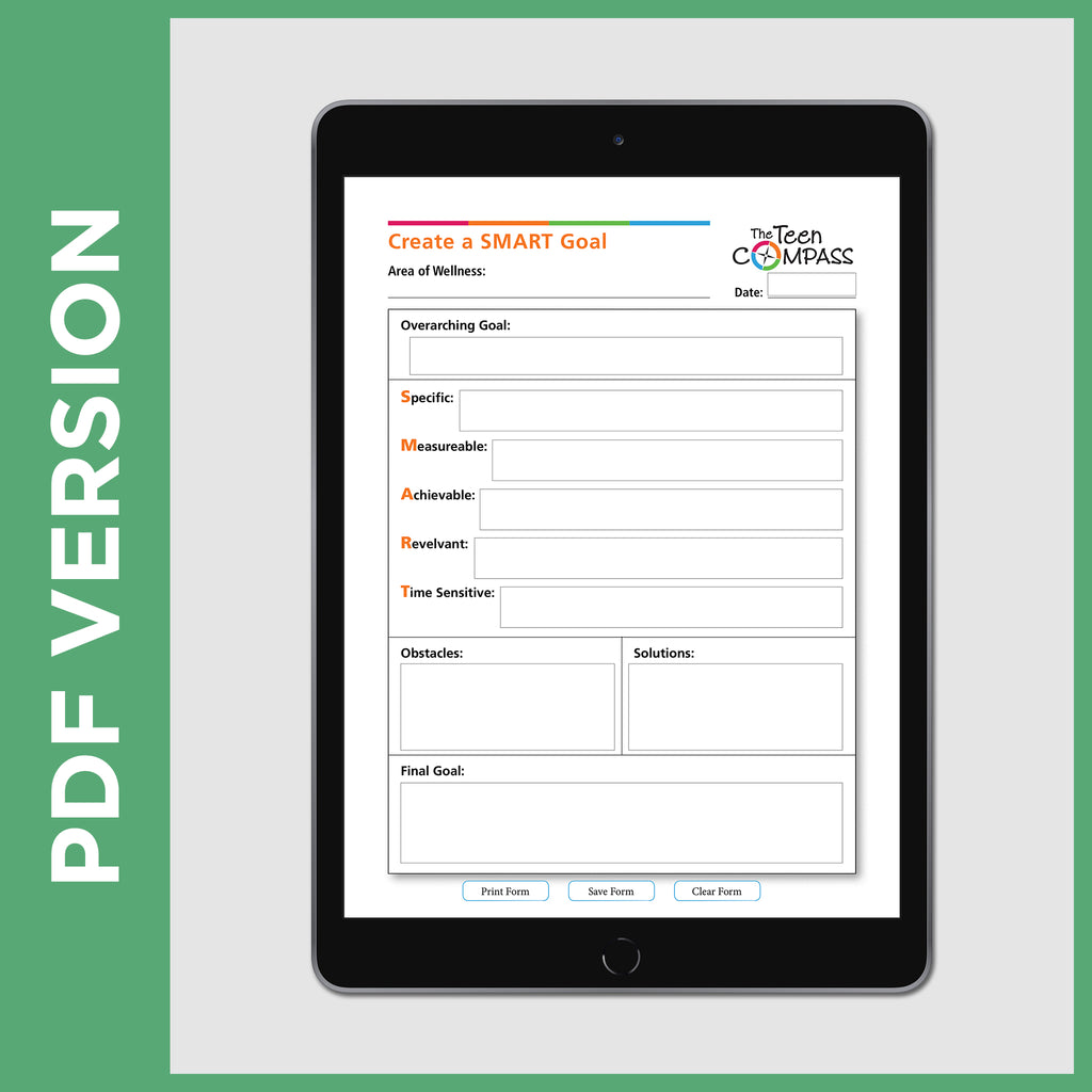 SMART Goals Worksheet - For Teen Wellness Compass Notebook (PDF FILE)